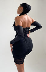 Black Off The Shoulder Cup Detail Mesh Mini Dress - Karina