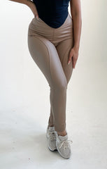 Mocha PU High Waisted Leggings - Lucia