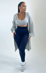 Grey Long Sleeve Ribbed Midi Cardigan - Ivy