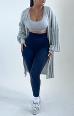 Grey Long Sleeve Ribbed Midi Cardigan - Ivy