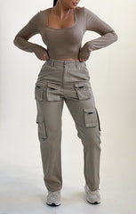 High Waisted Straight Leg Cargo Trousers