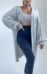 Grey Long Sleeve Ribbed Midi Cardigan - Ivy