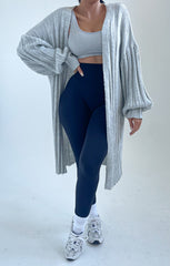 Grey Long Sleeve Ribbed Midi Cardigan - Ivy