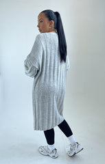 Grey Long Sleeve Ribbed Midi Cardigan - Ivy