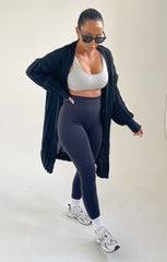 Black Long Sleeve Ribbed Midi Cardigan - Ivy