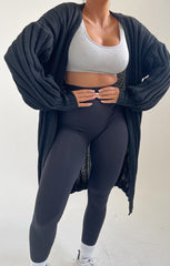 Black Long Sleeve Ribbed Midi Cardigan - Ivy
