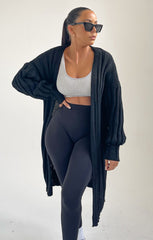 Black Long Sleeve Ribbed Midi Cardigan - Ivy