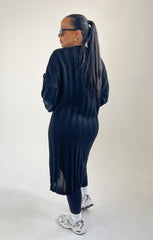 Black Long Sleeve Ribbed Midi Cardigan - Ivy