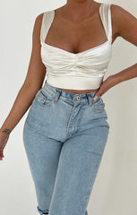 Cream Ruched Sweetheart Style Top - Kourt