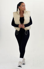 Stone Padded Zip Up Elasticated Crop Gilet - Tia