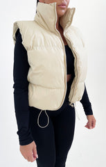 Stone Padded Zip Up Elasticated Crop Gilet - Tia