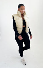 Stone Padded Zip Up Elasticated Crop Gilet - Tia