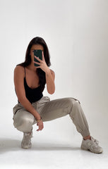 Beige Elasticated Drawstring Cargo Trousers - Etta