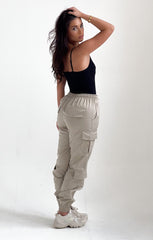 Beige Elasticated Drawstring Cargo Trousers - Etta