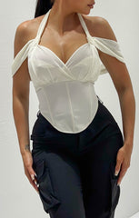 Cream Cold Shoulder V Neck Corset Top - Amiah