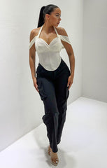 Cream Cold Shoulder V Neck Corset Top - Amiah