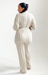 Stone High Neck Belted Knit Loungewear Set - Alliyah