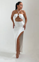 White Lace Two-piece Dress Featuring Bralette And Maxi Skirt With Slits on  Luulla