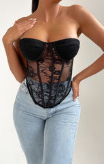 Black Strapless Lace Corset Style Top - Rey