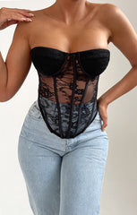 Black Strapless Lace Corset Style Top - Rey