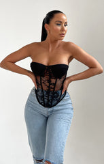 Black Strapless Lace Corset Style Top - Rey