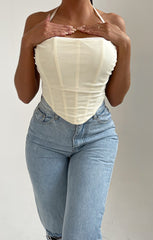 Cream Halter Neck Strappy Boned Corset Style Top - Cici