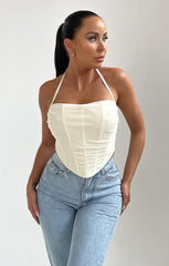 Cream Halter Neck Strappy Boned Corset Style Top - Cici