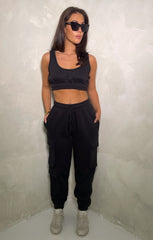 Black Sleeveless Crop Top & Oversized Drawstring Waist Utility Pocket Joggers Co-ord - Hailey