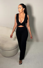 Black Cut Out Wide Leg Jumpsuit - Louisa