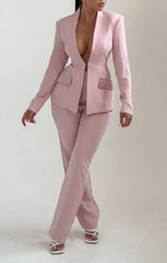Pink Long Sleeve Pocket Detail Blazer - Novah