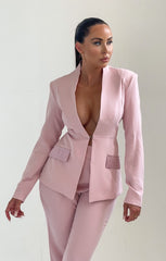 Pink Long Sleeve Pocket Detail Blazer - Novah