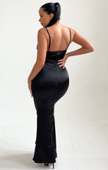 Black Strappy Cross Over Satin Maxi Dress - Fanny