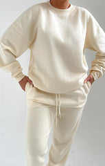 Cream Oversized Crew Neck Sweatshirt Cuffed Joggers Loungewear Set - Averi