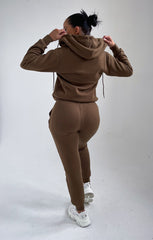 Khaki Zip Up Hoodie Cuffed Joggers Loungewear Set - Sibyl