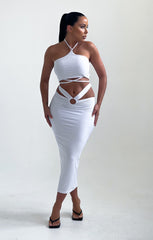 White Strappy Halter Neck Ring Detail Skirt Co-ord - Monika