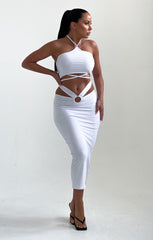 White Strappy Halter Neck Ring Detail Skirt Co-ord - Monika