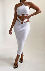 White Strappy Halter Neck Ring Detail Skirt Co-ord - Monika