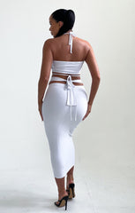 White Strappy Halter Neck Ring Detail Skirt Co-ord - Monika