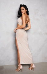 Camel Ruched Halter Neck Bralette High Waisted Maxi Skirt Co-Ord - Halle