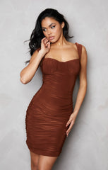 Chocolate Slinky Cup Detail Bodycon Mini Dress - Emily