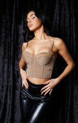 Mocha Strappy Corset Style Crop Top - Rhianna