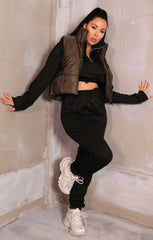 Khaki High Neck Sleeveless Zip Up Cropped Puffer Gilet - Brea