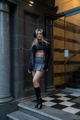 Black Faux Fur Trim PU Biker Jacket - Cody