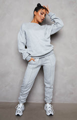 Grey Marl Oversized Sweatshirt & Front Seam Joggers Loungewear Set - Seville