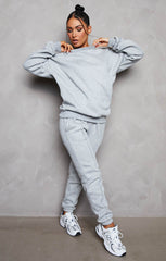 Grey Marl Oversized Sweatshirt & Front Seam Joggers Loungewear Set - Seville