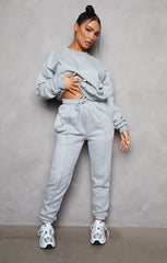 Grey Marl Oversized Sweatshirt & Front Seam Joggers Loungewear Set - Seville