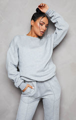 Grey Marl Oversized Sweatshirt & Front Seam Joggers Loungewear Set - Seville