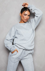 Grey Marl Oversized Sweatshirt & Front Seam Joggers Loungewear Set - Seville