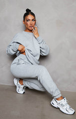 Grey Marl Oversized Sweatshirt & Front Seam Joggers Loungewear Set - Seville