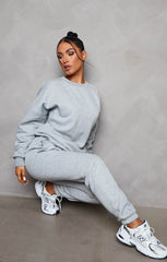 Grey Marl Oversized Sweatshirt & Front Seam Joggers Loungewear Set - Seville